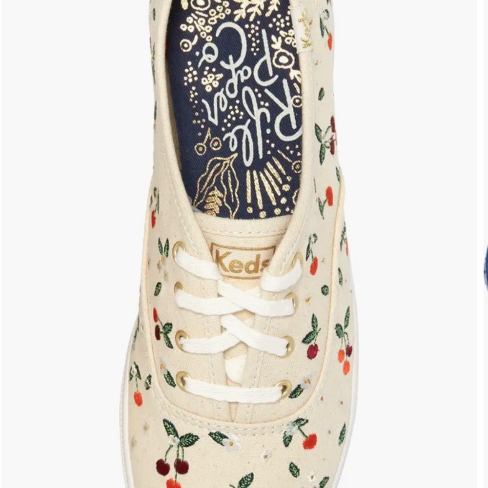 Keds x Rifle Paper Co Women's Beige Sneakers with Cherry Embroidery Sz 10